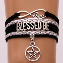 10 шт./партия) Бесконечная любовь Блаженный быть браслеты пентаграмма Звезда Шарм черный серебряный плетеный браслет ведьма подарок Wiccan Jewelr