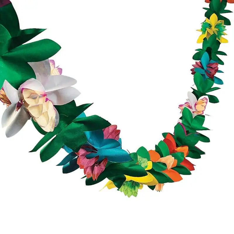 

Hot Hawaii Festival 3m Colorful Tissue Flower Garland Banner Coconut Leaves Bunting Garland Decoration Hawaiian Party Supplies