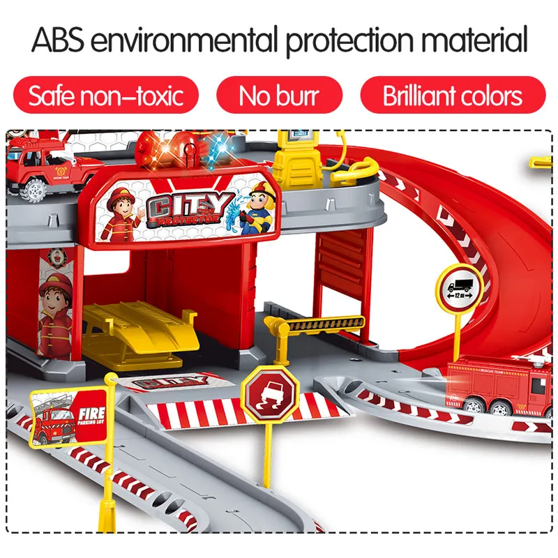 3D городской полицейский участок железная дорога сплав автомобиль играть Инженерная пожарная машина трек автомобиль DIY модель строительные наборы сборки детские игрушки
