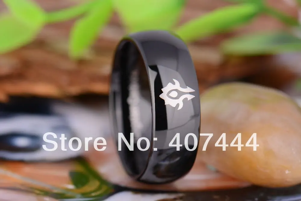 Free Shipping YGK JEWELRY Hot Sales 8MM Black Dome World of Warcraft Horde New Tungsten Carbide Wedding Ring 5