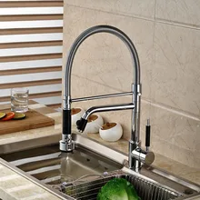 Однорычажный Весна Pull подпушка Кухня Раковина кран двойной опрыскиватель горячей и холодной смеситель для мойки Кухонные смесители