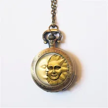 Новое поступление года, карманные часы с изображением Солнца и Луны, ожерелье, туманность, готика, Мужская Женская бижутерия со стеклянными кабошонами