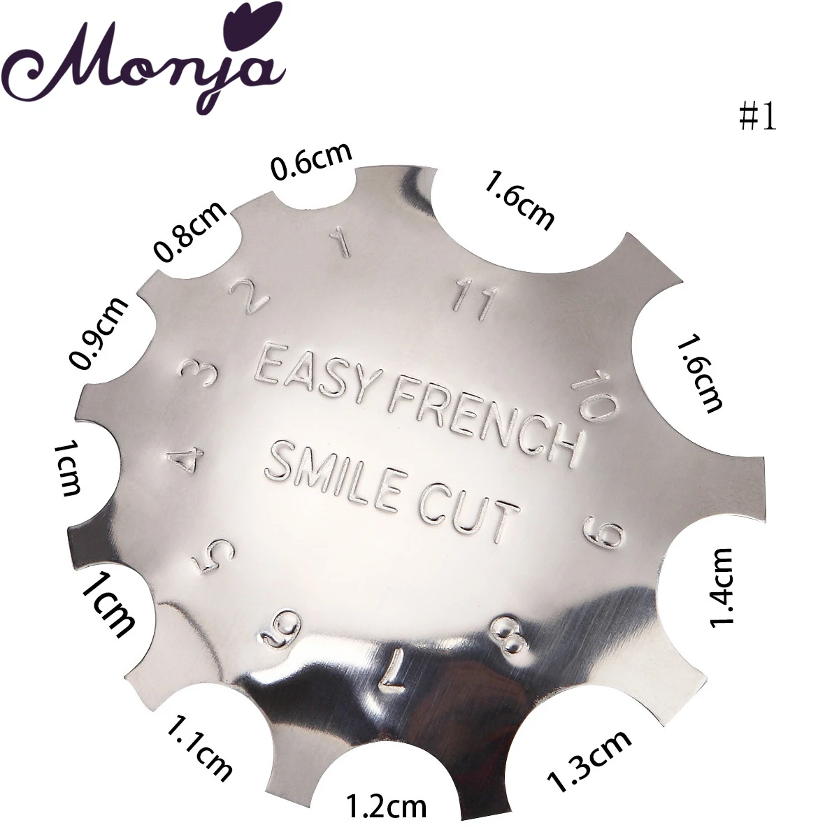 Monja для ногтей, художественный металлический резак с французским смайлом, легко сделай сам, накладные ногти в форме Луны, триммер, руководство по живописи, трафарет, правила, 3 стиля