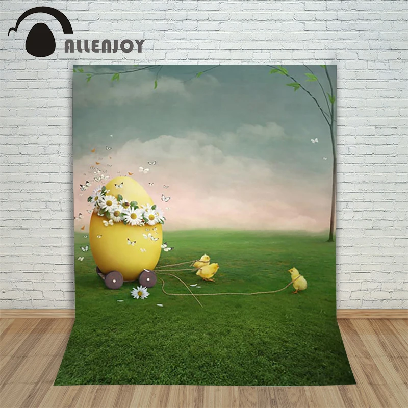 

Allenjoy Easter backdrop eggs Chickens Butterfly Lawn Flowers Tree Sky children backgrounds for photo studio photo background