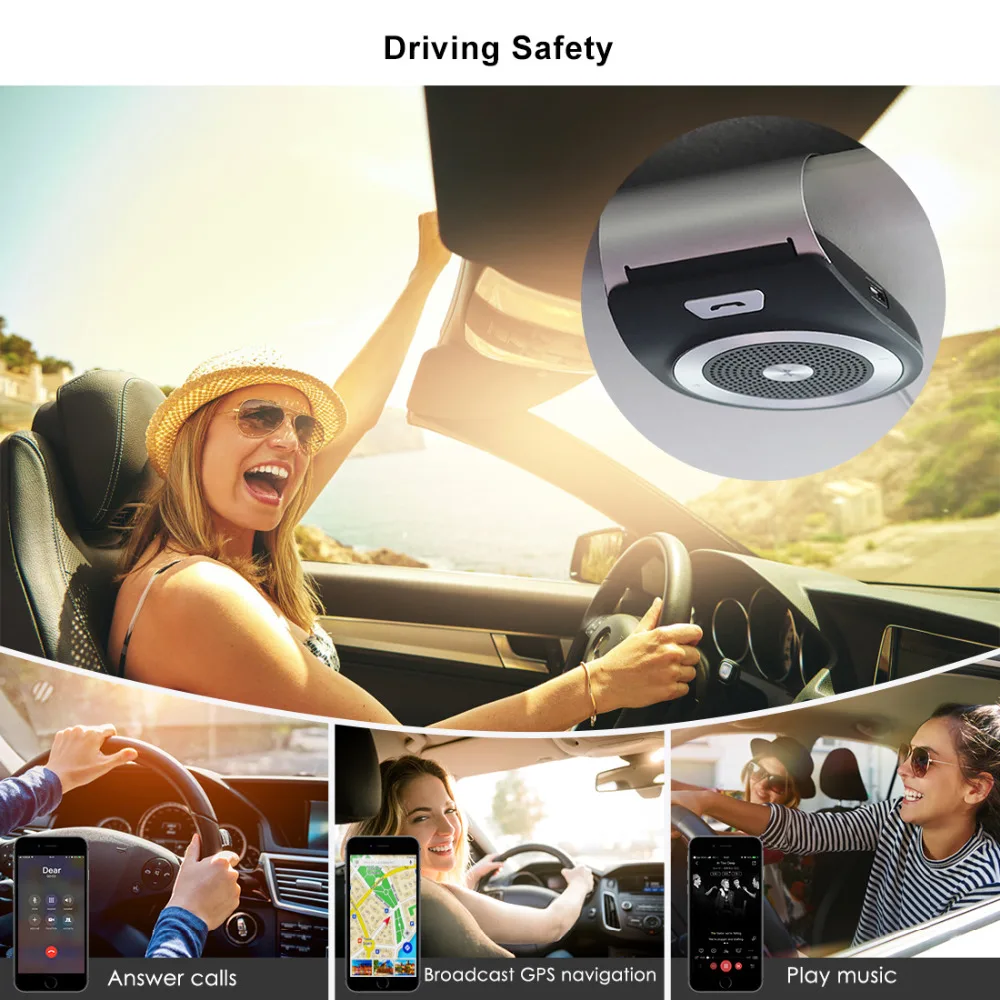 Bluetooth Car Kit Mic Handsfree Noise Cancelling Car Bluetooth Speaker Phone Bluetooth 4.1 EDR Wireless Car Kit Hands Free Calls