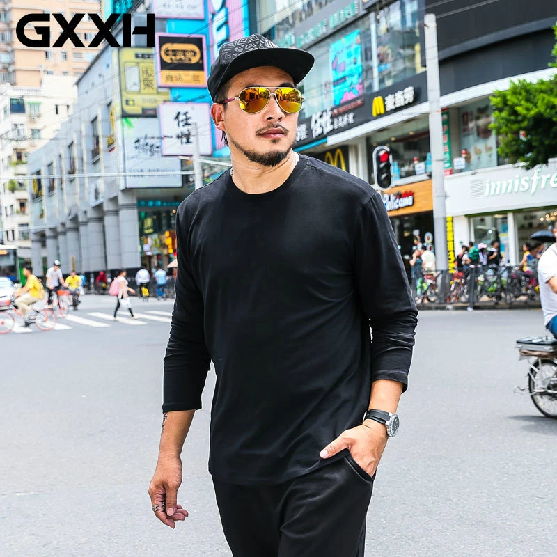 

Men's Solid 8 Color T Shirt Male Loose Long Sleeve T-shirt 2017 Autumn New Big Size 5XL 6XL 7XL 8XL Men T-shirt Over Size Balck