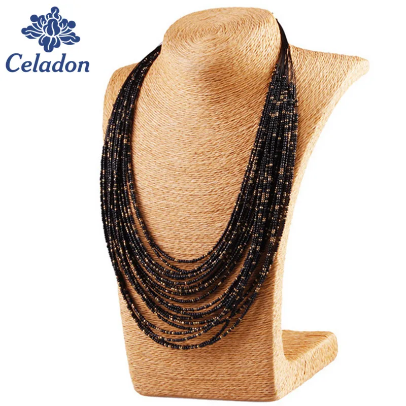 Bohemian Style Colorful 20 Layers Of Hand-woven Beaded Collar Bib Necklace Statement Necklace Women's Fashion Accessories