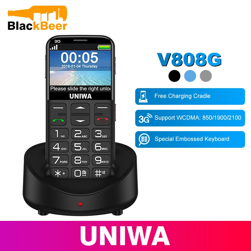 

UNIWA V808G Mobile Phone Russian Keyboard 3G WCDMA Phone Strong Torch Senior Cellphone Elderly Big SOS Push-Button Phone Old Man