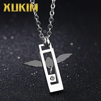 

Xukim Jewelry Punk 316L Stainless Steel Titanium Angle Wings Love Heart Pendant Necklace Jewelry Gifts for Lover Couples