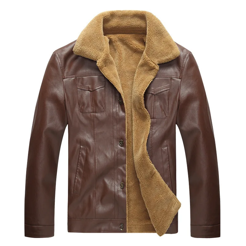 Мужская мотоциклетная куртка, Осень-зима, флисовое толстое пальто, мужская мода, уличная одежда, мужские Куртки из искусственной кожи, кожаные пальто на пуговицах, верхняя одежда