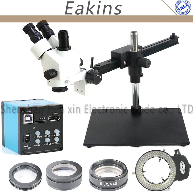 

Simul-Focal Guide Trinocular Stereo Microscope 7X 45X Continuous Zoom+ 16MP 1080P HDMI USB Digital Video Camera TF Card Recorder