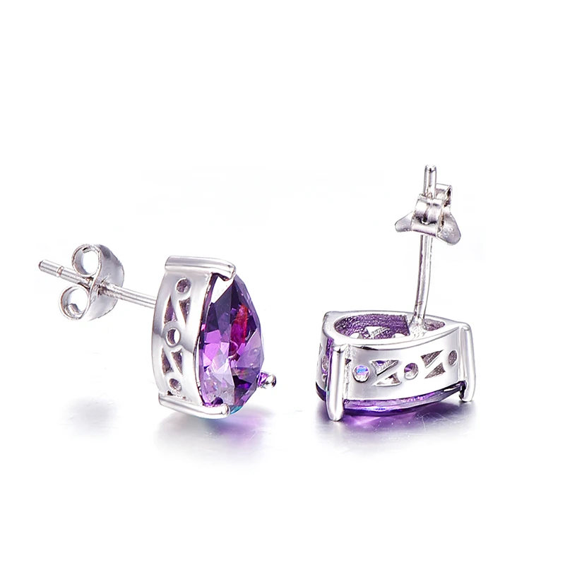 Винтаж Фиолетовый аметистовый камень пирсинг серьги Группа качество маленькие серьги гвоздики стерлингового серебра подарок на день рождения для женщин