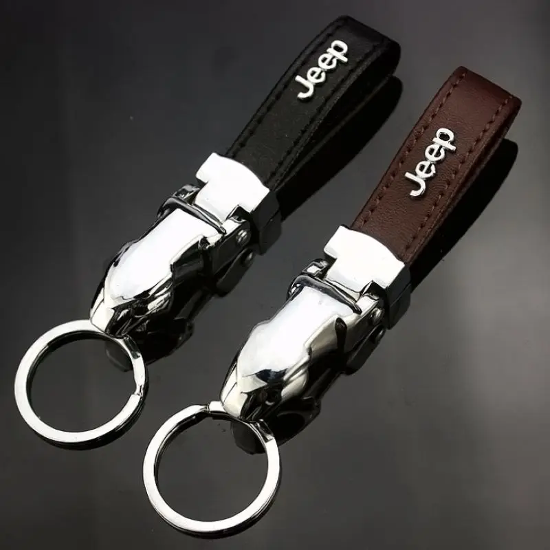 For New Jeep car logo metal leather men and women keychain Y-266