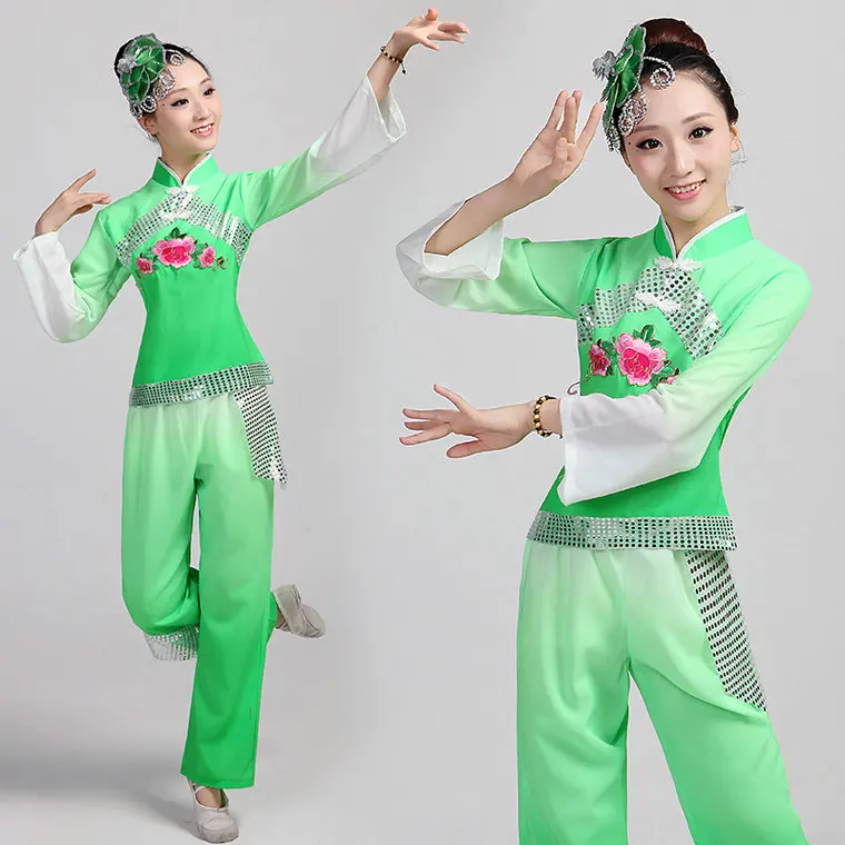 (0152) New Arrival Younger dance costume drum fan dance clothes Chinese Folk Dance dress