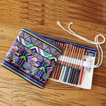 

1pcs Fashion Multifunction DIY Canvas Painting Pen Bag Creative Painting Brush Storage Tool National Style Cosmetic Pencil Bag