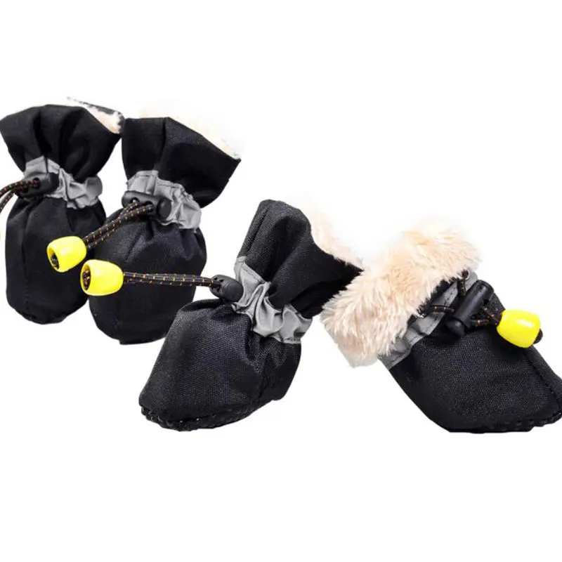 Pet Soft Shoes Reflective Dog Shoes Waterproof Winter Anti-slip Snow Boots Fleece Warming Shoes DOGGYZSTYLE - Цвет: Black