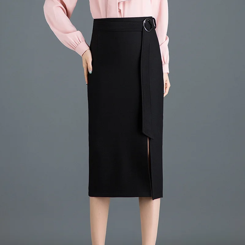 

2019 Spring New Arrival High Waist Split Stretchable Wrap Skirts Womens One-step Office Ladies Skirts With Belt Free Shipping