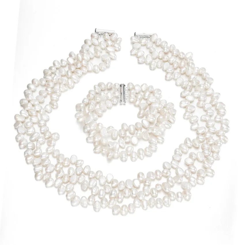 

SNH new real genuine cultured 6.5-7.5mm AA baroque pearl setl for women free shipping