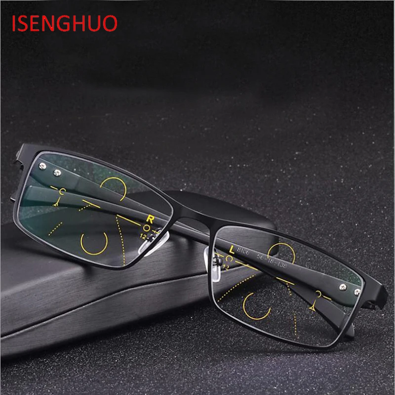 

ISENGHUO Titanium Full Frame Progressive Multifocal Reading Glasses Men Multifocus Hyperopia Presbyopia Readers Eyewear