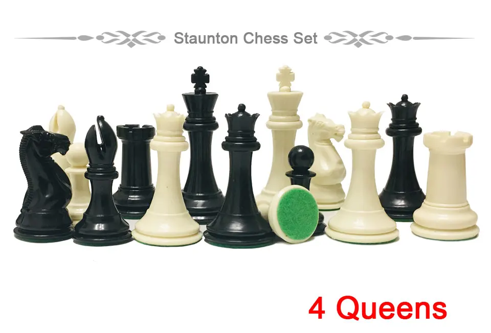 Ebony Wood Weighted Chess Set Pieces Royal King Staunton 4-1/4" 2 Extra Queens 