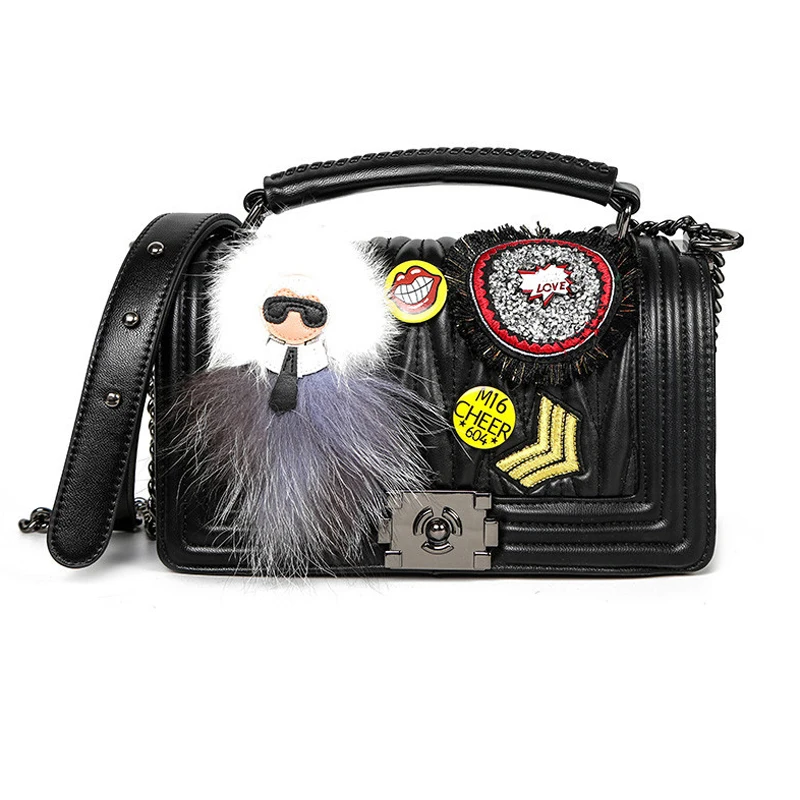 2019 FASHION KARL EMBROIDERY WOMAN PURSE LEATHER SHOULDER BAG