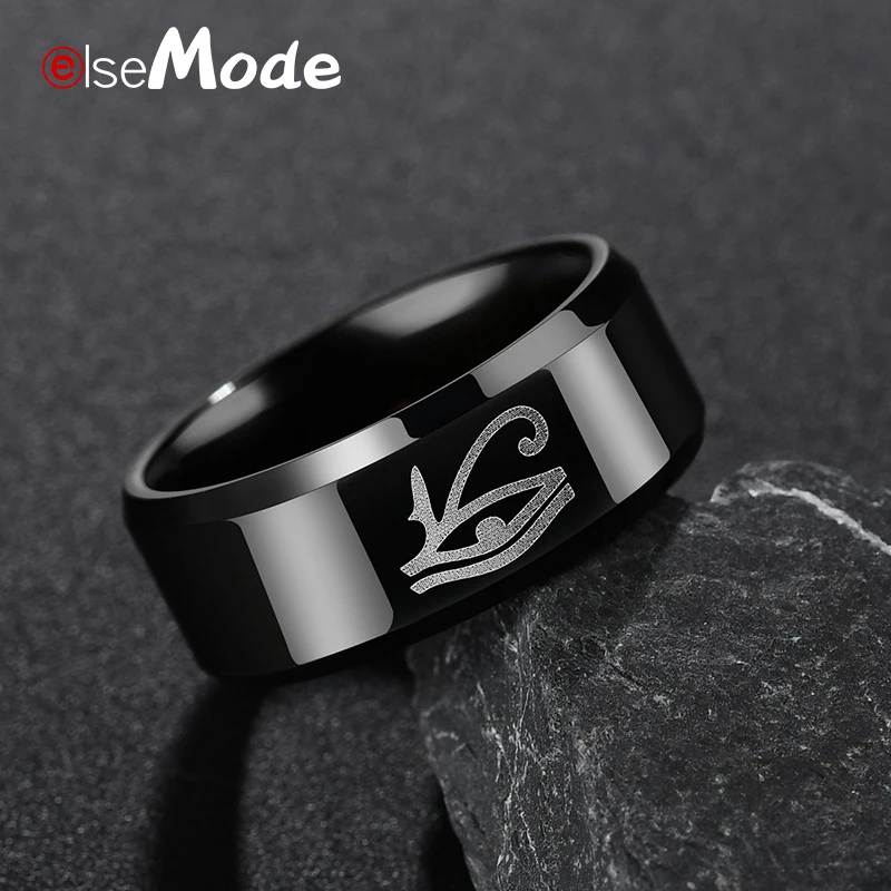 

ELSEMODE Gods of Egypt Black Titanium Stainless Steel Men Ring Wedding Band Movie Fans Rings For Women Size 7-13