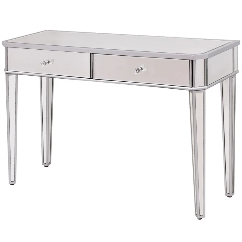 

2 Drawers Mirrored Vanity Make-Up Desk Console Durable Solid MDF Frame Around Mirror Design Functional and Decorative HW55168