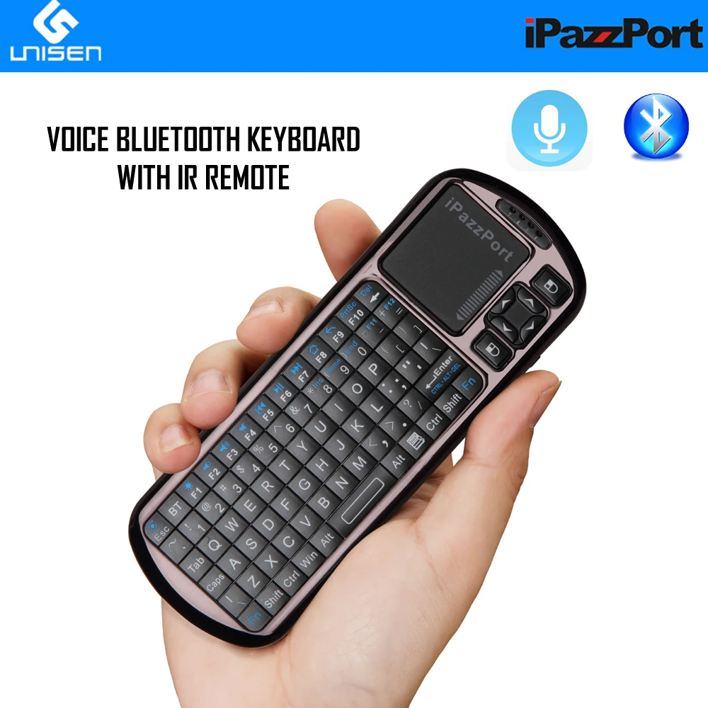 IPazzPort мини-клавиатура Bluetooth с голосовым и ИК-пультом дистанционного управления для iPad, iPhone, планшета android, Intel Compute Stick