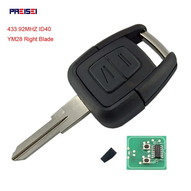 

PREISEI 2 Buttons Car Remote Key For Opel Vauxhall Vectra Zafira 433Mhz With ID40 Chip YM28 Right Blade