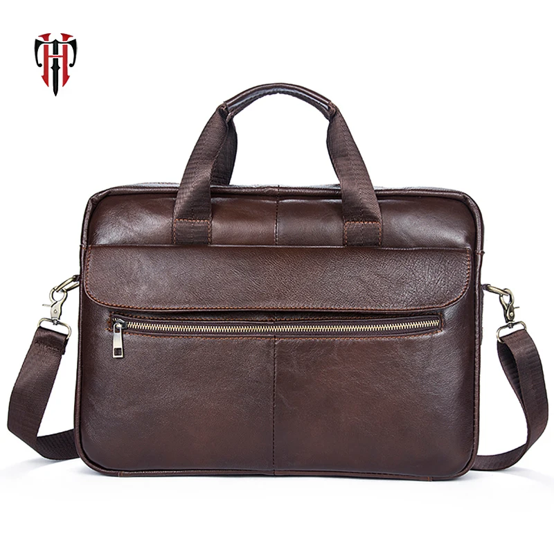 

TIANHOO 2018 Fashion business briefcase handle man bags for work 14 inch laptop package genuine leather totes