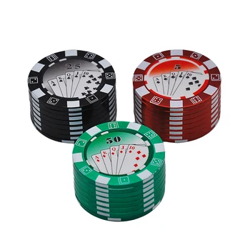 

1pc big poker grinder Dia.1.93'' Height.1.06'' chip zinc alloy metal herb smoking tobacco grinder hand crank herb crusher