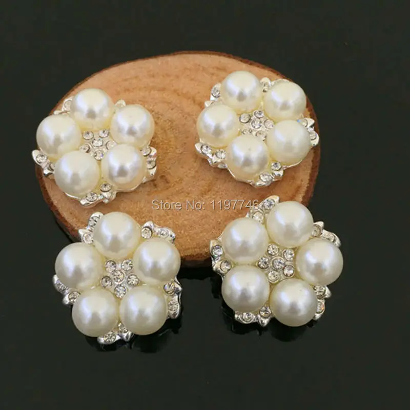 

New White Pearl Crystal Rhinestone Flat Back Flower Button Embellishment For Wedding DIY Jewelry Handcraft 23mm 10pcs