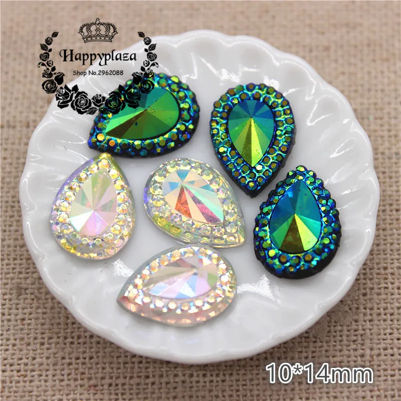 

100pcs 10*14mm Resin Teardrop Shiny AB Rhinestone FlatBack Cabochon DIY Home Garden Scrapbook Craft/Wedding Decoration