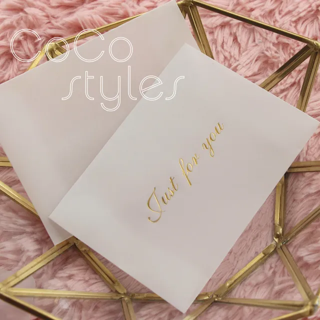 cocostyles bespoke hazy gold foiling tracing paper envelope with