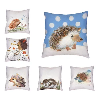 

Lovely Hedgehog Cushion Cover Candy Color Geometric Flowers Baby Room Printed Decorate Sofa Seat Linen Cotton Throw Pillow Case