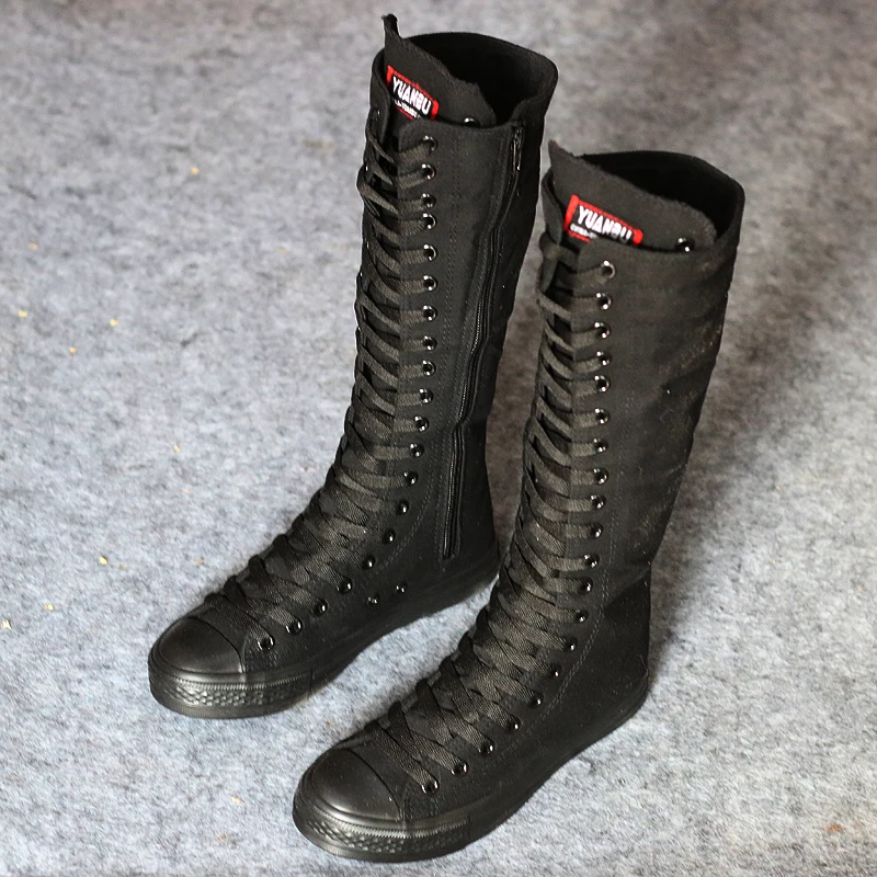 

2018 Hot Canvas Shoes Fashion Students Boots Cheerleaders Dance Shoes New Women Shoes Boots High-top Zipper Female Canvas Shoes