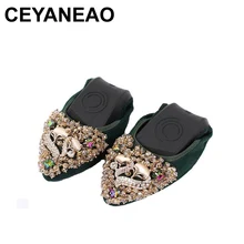 CEYANEAO плюс Размеры леди острый носок повседневная обувь на плоской подошве с рисунком лисы Дизайнерская обувь со стразами; женская обувь на плоской подошве для отдыха женская обувь на мягкой платформе в модная обувь A0373