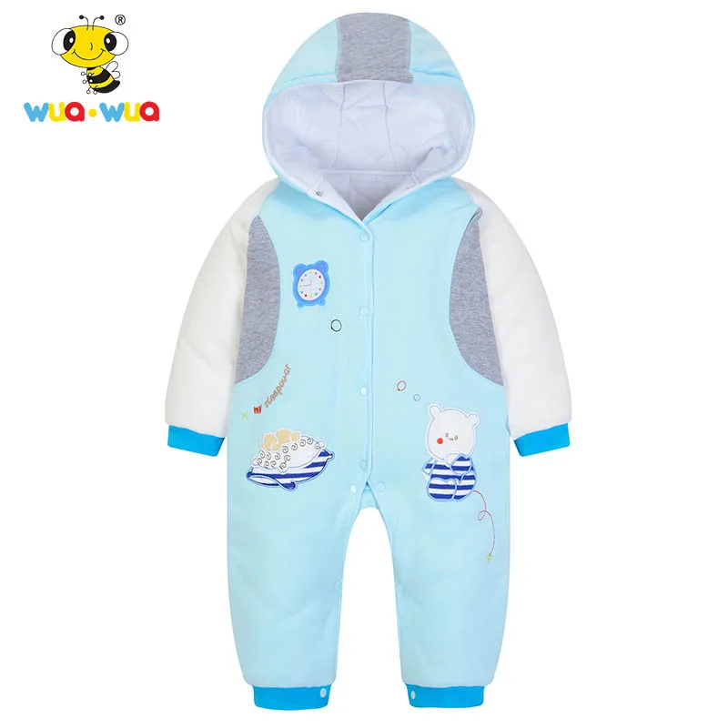

Wua Wua Winter Warm Fleece Baby Boy Rompe Thicken Cotton Jumpsuits Newborn Hooded Rompers Coverall Baby Girls Infant Clothes