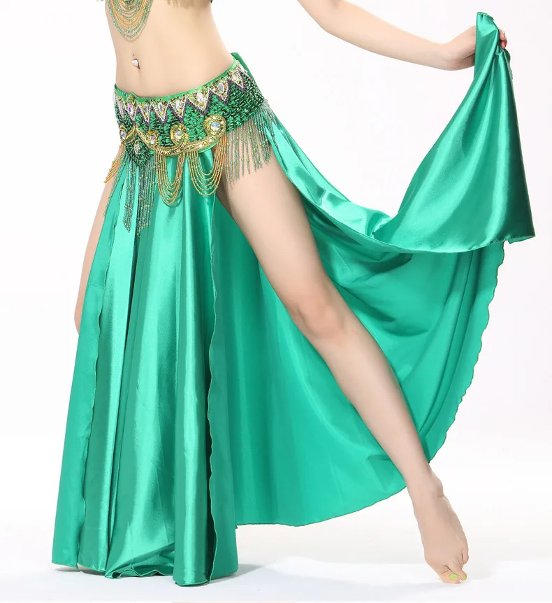 Best Dance Performance Belly Dance wear Satin Skirt Side Split Flamenco