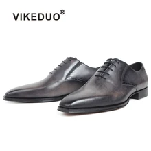VIKEDUO/мужские туфли-оксфорды ручной работы из натуральной коровьей кожи черного и серого цвета; Блейк; обувь под заказ для свадьбы и офиса; мужская обувь