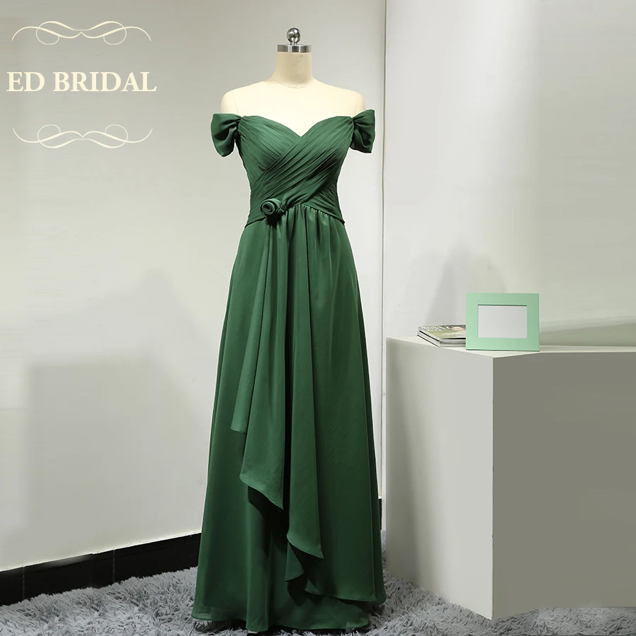 Custom Made Off the Shoulder Short Sleeves Dark Green Long Bridesmaid Dresses Maid of Honor