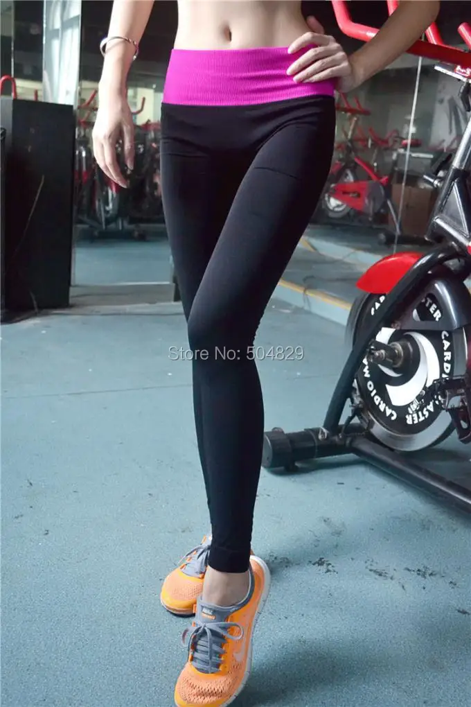 100 шт./лот спортивная одежда Для женщин спортивные брюки штаны для занятий йогой Фитнес тренажерный зал черные брюки для бега узкие леггинсы