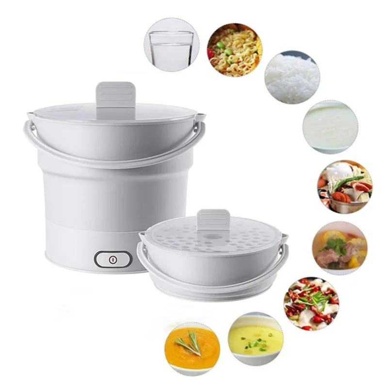 

Portable Folding Hot Pot Food Grade Silicone Electric Skillet Kettle Heated Food Container Heated Lunch Box Cooker Drop Shipping