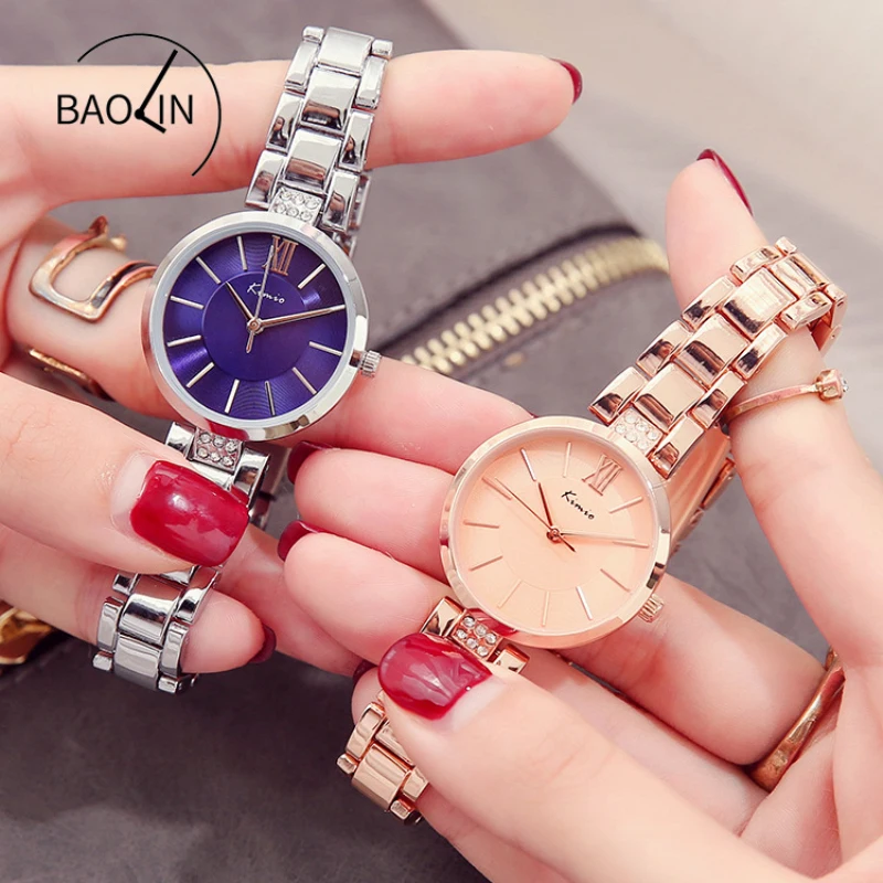 KIMIO Thin Clock Women Fashion Simple Watches Rhinestones Dress Woman Watch Rose Gold Quartz Ladies Women's Watch Wristwatch