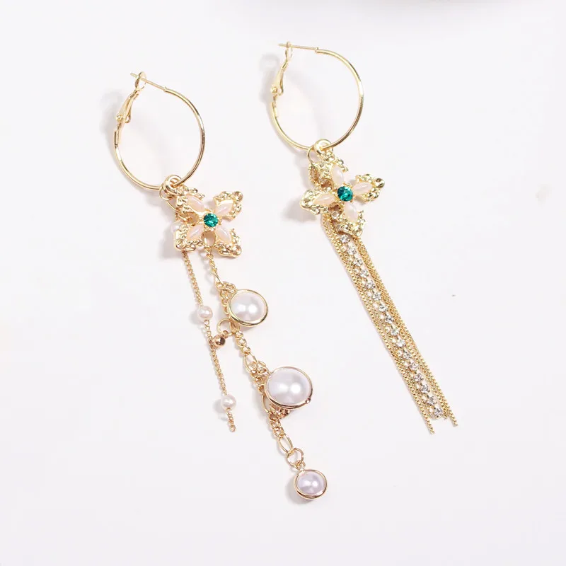 

South Korea pearl metal delicate temperament female tide model Tassel ear ring cross earrings joker earrings wholesale