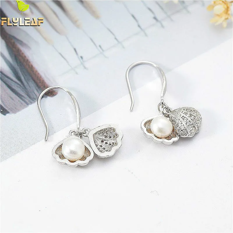 

Flyleaf 925 Sterling Silver Shell Pearl drop Earring For Women Simple Cubic Zirconia Earings Fashion Jewelry Party Light Luxury