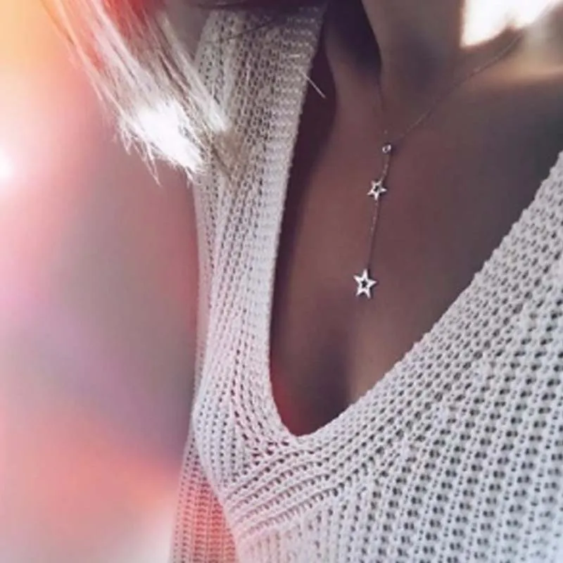 Новая мода ожерелье полые звезды пентаграмма цепи популярное ожерелье ювелирные изделия простые ожерелье женские оптом женский подарок NB102