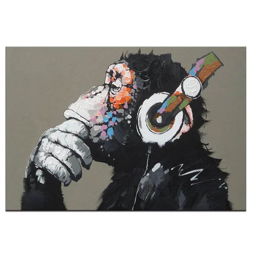 Ручная роспись забавная пара Обезьяна горилла оранг картина специальный подарок для родителей любовника Холст Картина маслом серый животное настенная живопись - Цвет: boy