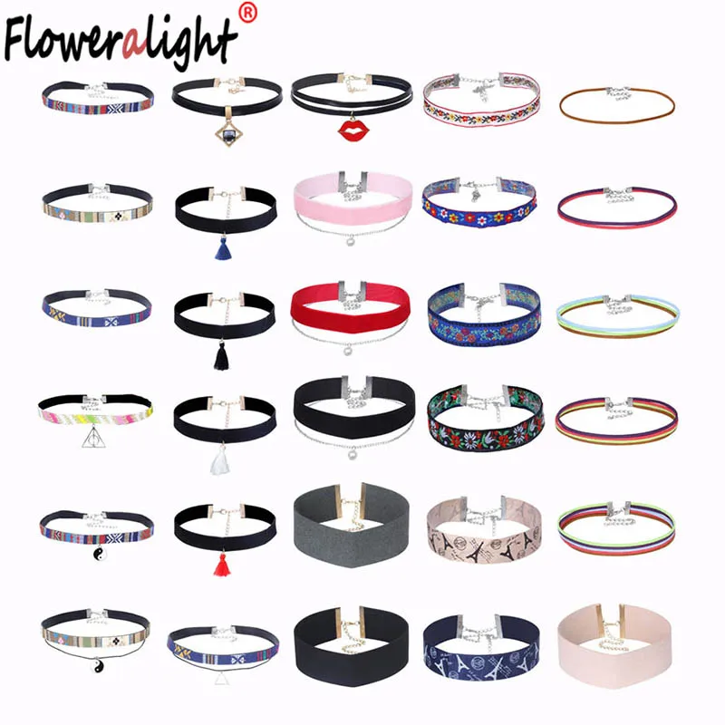 

30 Pcs/lot Vintage Lace Choker Necklace Women Fashion Minimalist Gothic Velvet Ribbon Chokers Necklaces Set Jewelry RBZ142