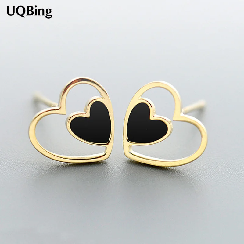 

Double Black Heart 925 Sterling Silver Stud Earrings Jewelry Pendientes Brincos Fashion Jewelry Drop Shipping